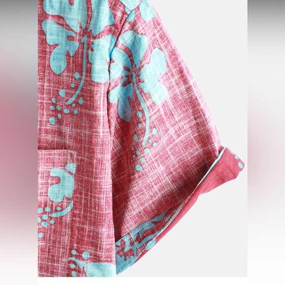 Men's Red Floral Short Sleeve Button Up Beach Tropical Hawaiian Shirt - Picture 4 of 6